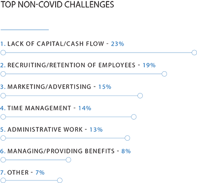 Line chart showing the top non-COVID challenges small business owners faced going into 2021