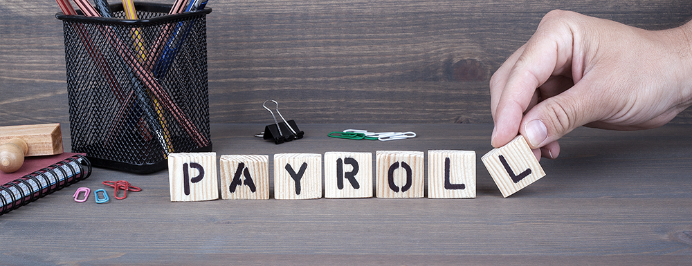 Payroll best practices header showing the letters of payroll as blocks.