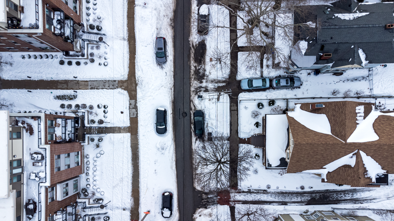 Ohio aerial street view in the winter time.