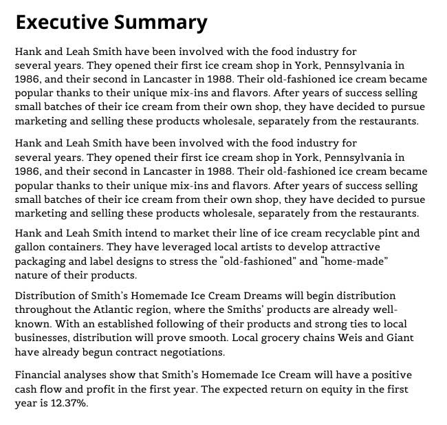 Example of an executive summary.