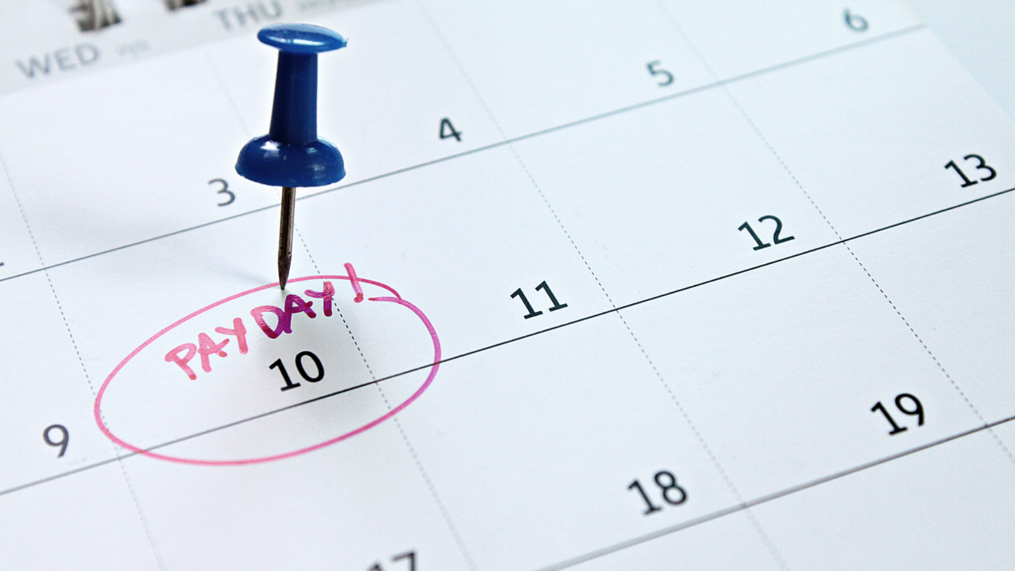 Calendar image with a pin labeled "Payday." (Complete Guide to Payroll for Small Businesses - Guidant Financial.)