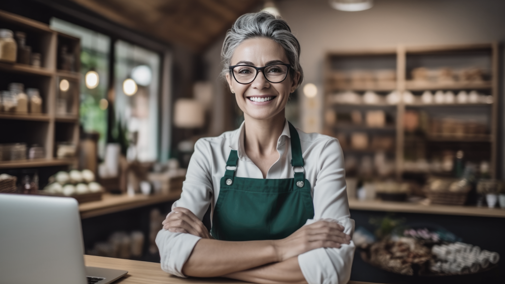 Smiling older woman business owner inside a store. (3 Awesome Benefits of Business Ownership - Guidant Blog.)